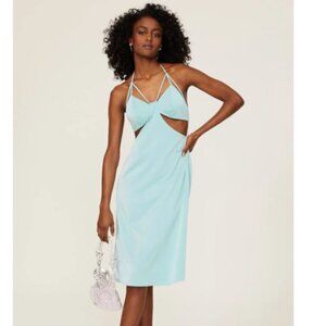 Sipos Blue Crepe‎ Butterfly Cut Out Strappy Halter Midi Slip Dress Size Large